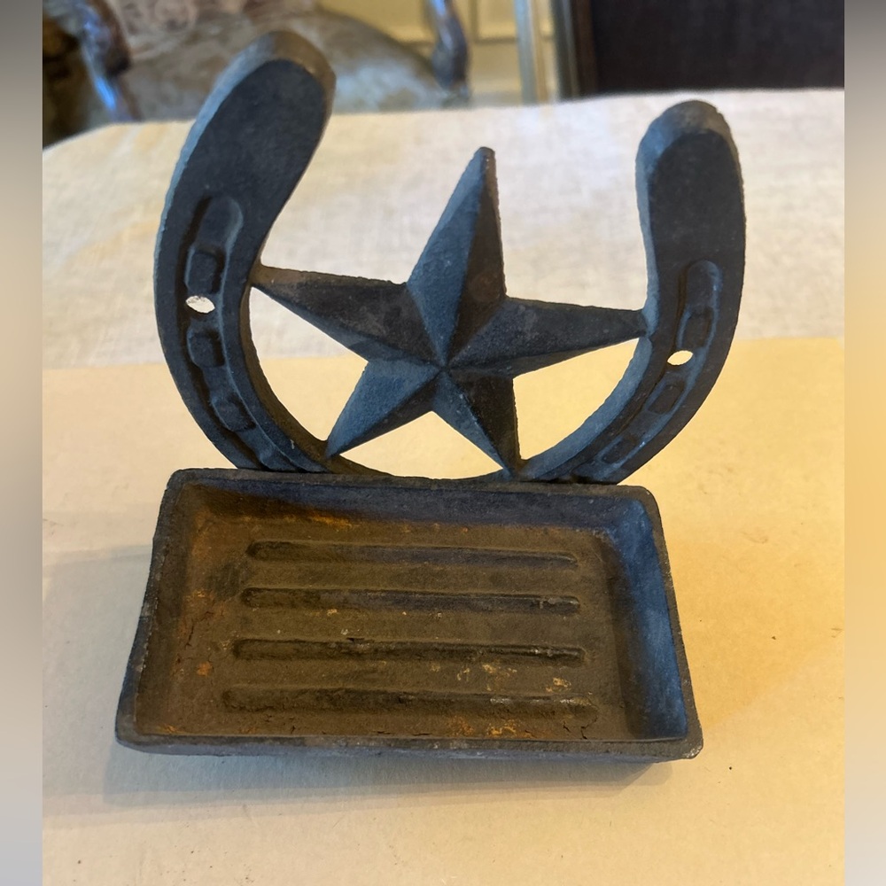 Vintage Cast Iron Star & Horseshoe Soap Dish Western